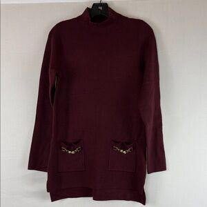 Burgundy Long Sleeve Sweater with Pocket Details(001)